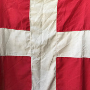A Large Vintage Danish Flag. Marked 'Danmark' on the seem that also has a cast metal fastener. These flags look great framed and hung on the wall or, use it as a cool through or table cloth! - SHOP NOW - www.intovintage.co.uk
