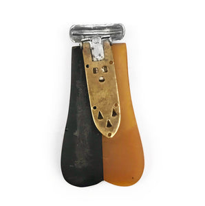 A magnificent art deco dress clip topped with diamantes. The duo colour base is topped with diamantes set in silvertone metal. It can be clipped to a dress or coat to add instant deco glamour - SHOP NOW - www.intovintage.co.uk