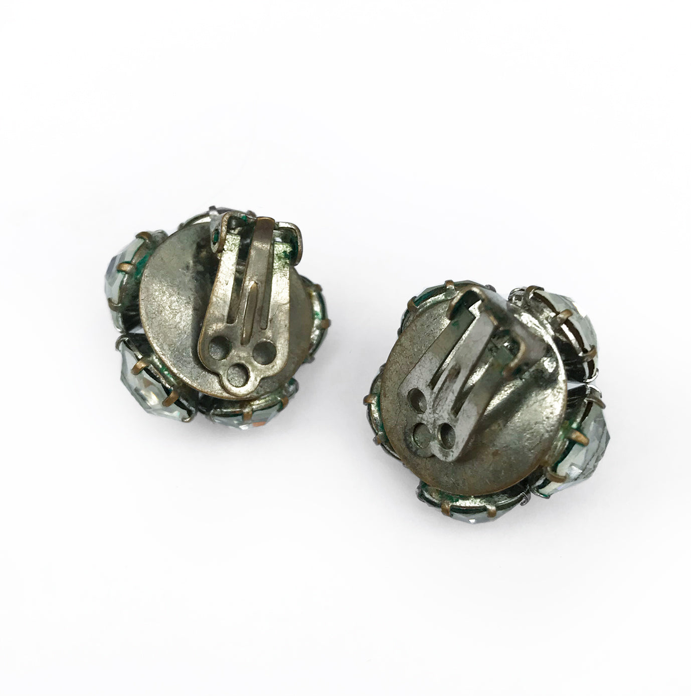 Large Vintage Faceted Round Clip On Rhinestones. Find this and other Vintage jewellery for sale at Intovintage.co.uk.