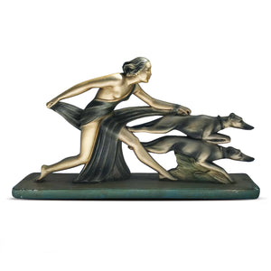 Large Deco Statue of Diana with Hunting Dogs