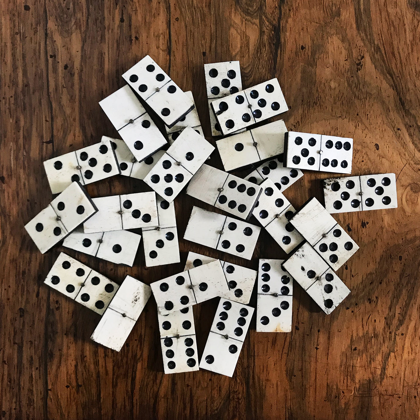Civil War Era Bone Dominoes with Brass Spinners