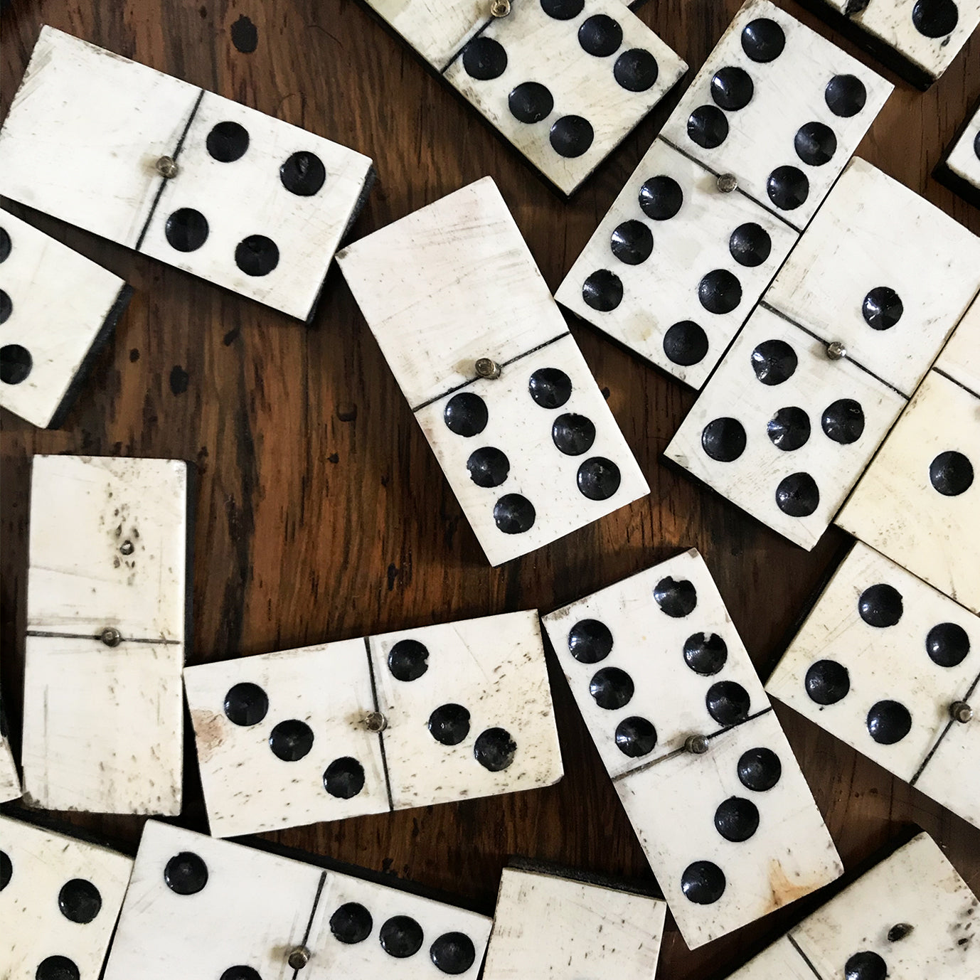 Civil War Era Bone Dominoes with Brass Spinners