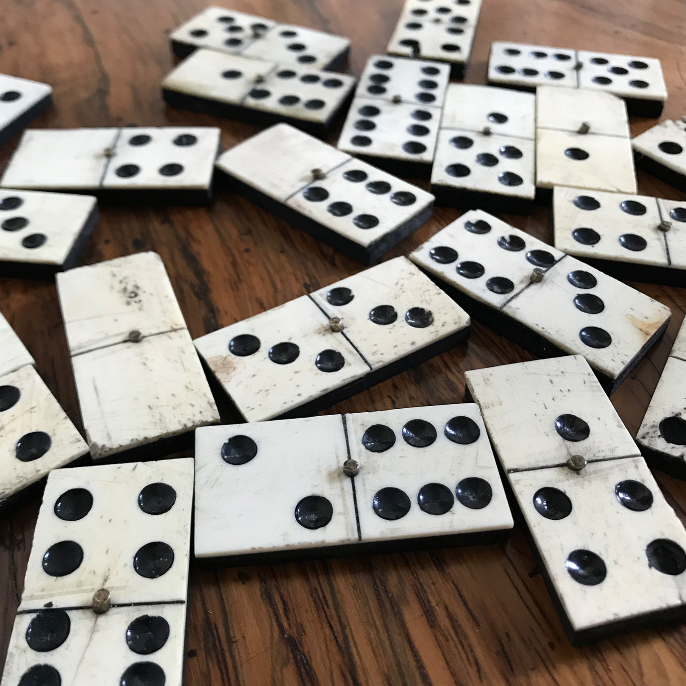 Civil War Era Bone Dominoes with Brass Spinners