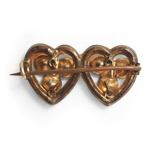 Victorian Gold & Paste Double Heart Shamrock Brooch