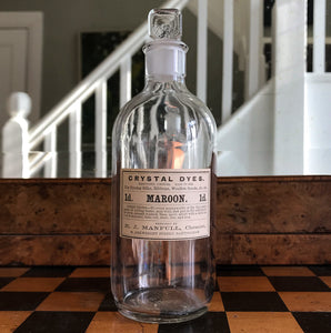 Set of Five Clear Apothecary Bottles with original Crystal Dyes paper labels from The H. J Manfull Chemist, 88 Arkwright Street, Nottingham - SHOP NOW - www.intovintage.co.uk