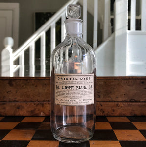 Set of Five Clear Apothecary Bottles with original Crystal Dyes paper labels from The H. J Manfull Chemist, 88 Arkwright Street, Nottingham - SHOP NOW - www.intovintage.co.uk
