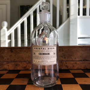 Set of Five Clear Apothecary Bottles with original Crystal Dyes paper labels from The H. J Manfull Chemist, 88 Arkwright Street, Nottingham - SHOP NOW - www.intovintage.co.uk