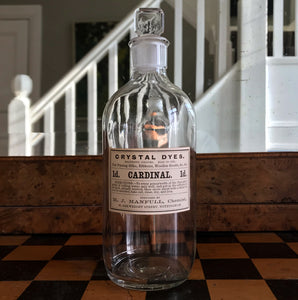 Set of Five Clear Apothecary Bottles with original Crystal Dyes paper labels from The H. J Manfull Chemist, 88 Arkwright Street, Nottingham - SHOP NOW - www.intovintage.co.uk