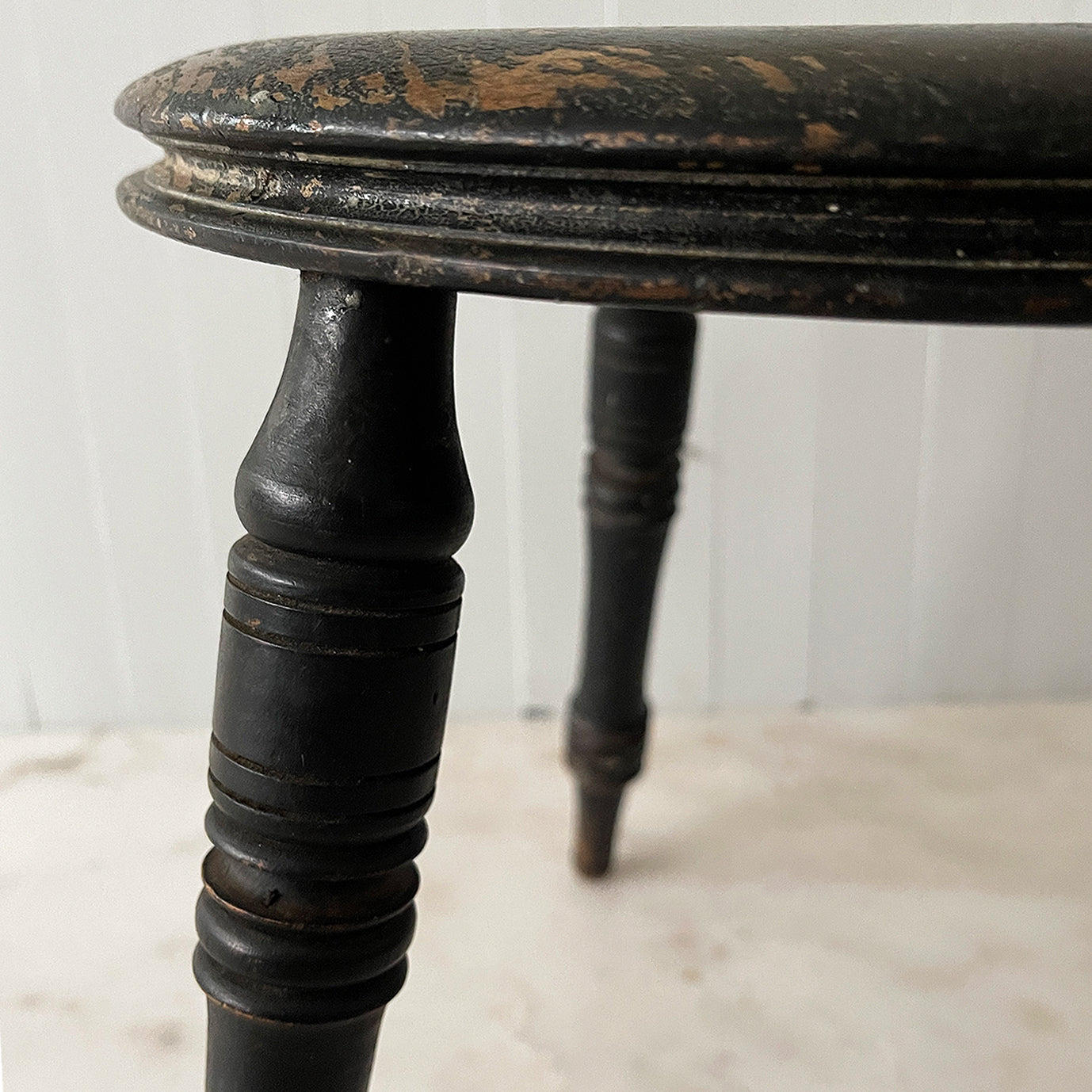 A Victorian Ebonised Milking Stool with the most perfect ware to its surface. It has three finely turned legs and a beautiful profile to the seats edge. Nice and stable too - SHOP NOW - www.intovintage.co.uk
