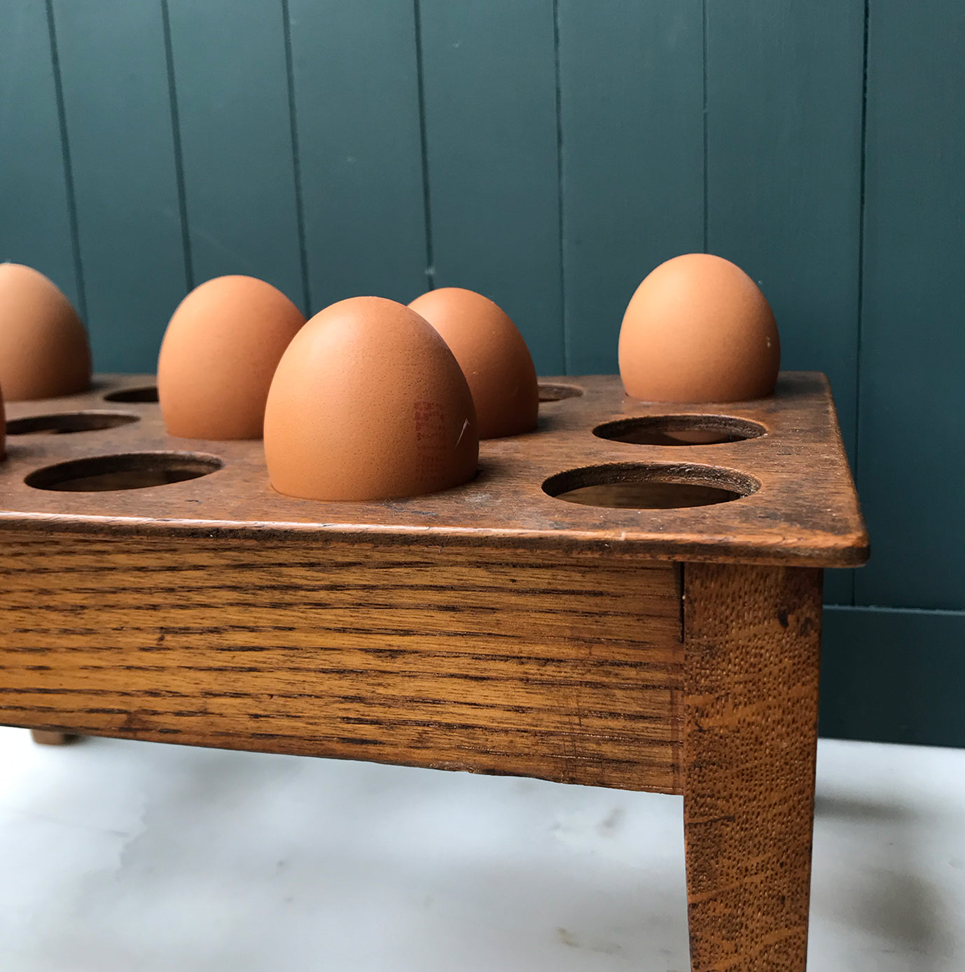 Vintage Oak & Ply Egg Stand. Practical and good looking for the kitchen with holes for 15 eggs. The base is made from oak with the top made of ply - SHOP NOW - www.intovintage.co.uk