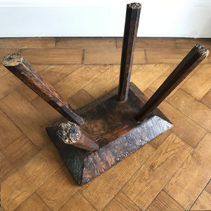 A very old Antique hand carved Elm Milking Stool with wonder colour and wear to the woods surface. Very solid and sitting on four tapered straight edged legs. The seat itself has a great depth to it with pegs and driven wedges. A beautiful piece -SHOP NOW - www.intovintage.co.uk