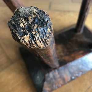 A very old Antique hand carved Elm Milking Stool with wonder colour and wear to the woods surface. Very solid and sitting on four tapered straight edged legs. The seat itself has a great depth to it with pegs and driven wedges. A beautiful piece -SHOP NOW - www.intovintage.co.uk