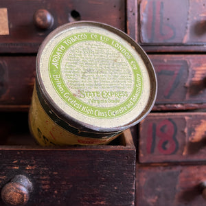 A scarce Ardath 'State Express No. 555' Round Cigarette Tin with fantastic period typography to the label and a pressed tin lid. - SHOP NOW - www.intovintage.co.uk