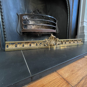 Victorian Gilded Cast Brass Fireplace Ash Keep with Its Rococo styling adding a touch of grandeur to any fireplace. It sits across the floor of the hearth below the basket stopping the ash spill out over the front of the fireplace. Good looking and practical too - SHOP NOW - www.intovintage.co.uk
