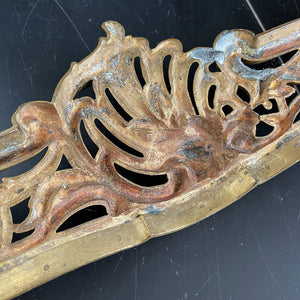 Victorian Gilded Cast Brass Fireplace Ash Keep with Its Rococo styling adding a touch of grandeur to any fireplace. It sits across the floor of the hearth below the basket stopping the ash spill out over the front of the fireplace. Good looking and practical too - SHOP NOW - www.intovintage.co.uk