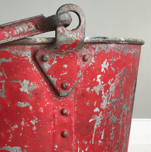 Vintage riveted, galvanised steel fire bucket with a wonderful distressed patina to it's red surface - SHOP NOW - www.intovintage.co.uk
