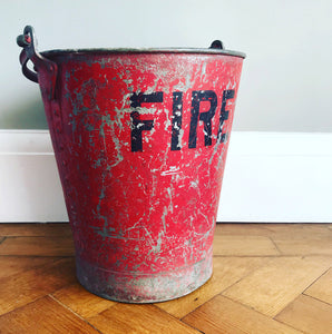 Vintage riveted, galvanised steel fire bucket with a wonderful distressed patina to it's red surface - SHOP NOW - www.intovintage.co.uk
