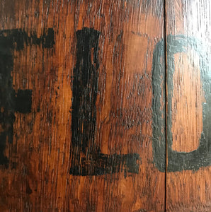 Fantastic Coopered Oak Antique Flour Bin, probably Georgian. A good size bin that tapers to the top and is bound with steel rings. The original aged black lettering is still on the front and the wood has aged to a beautiful mellow golden colour - SHOP NOW - www.intovintage.co.uk