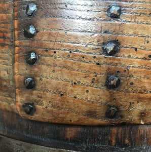 Fantastic Coopered Oak Antique Flour Bin, probably Georgian. A good size bin that tapers to the top and is bound with steel rings. The original aged black lettering is still on the front and the wood has aged to a beautiful mellow golden colour - SHOP NOW - www.intovintage.co.uk