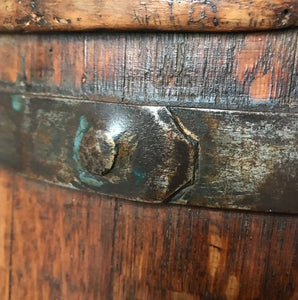 Fantastic Coopered Oak Antique Flour Bin, probably Georgian. A good size bin that tapers to the top and is bound with steel rings. The original aged black lettering is still on the front and the wood has aged to a beautiful mellow golden colour - SHOP NOW - www.intovintage.co.uk