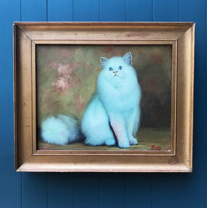 Well executed Vintage Painting on canvas of a Fluffy White Cat, signed Bond. In a nice aged gold frame - SHOP NOW - www.intovintage.co.uk