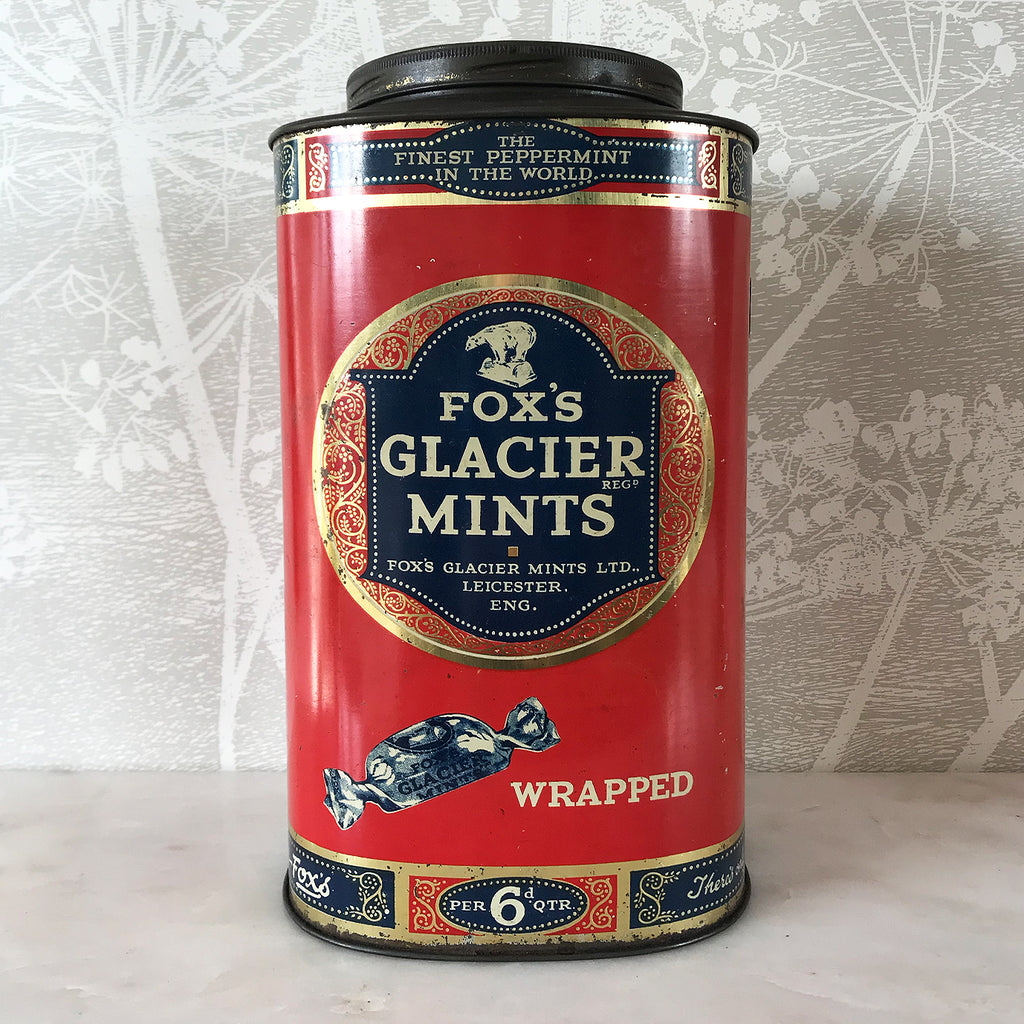 Fox's Glacier Mints Shop Tin in Good Condition with fantastic graphics and great patina. Good clean piece - SHOP NOW - www.intovintage.co.uk