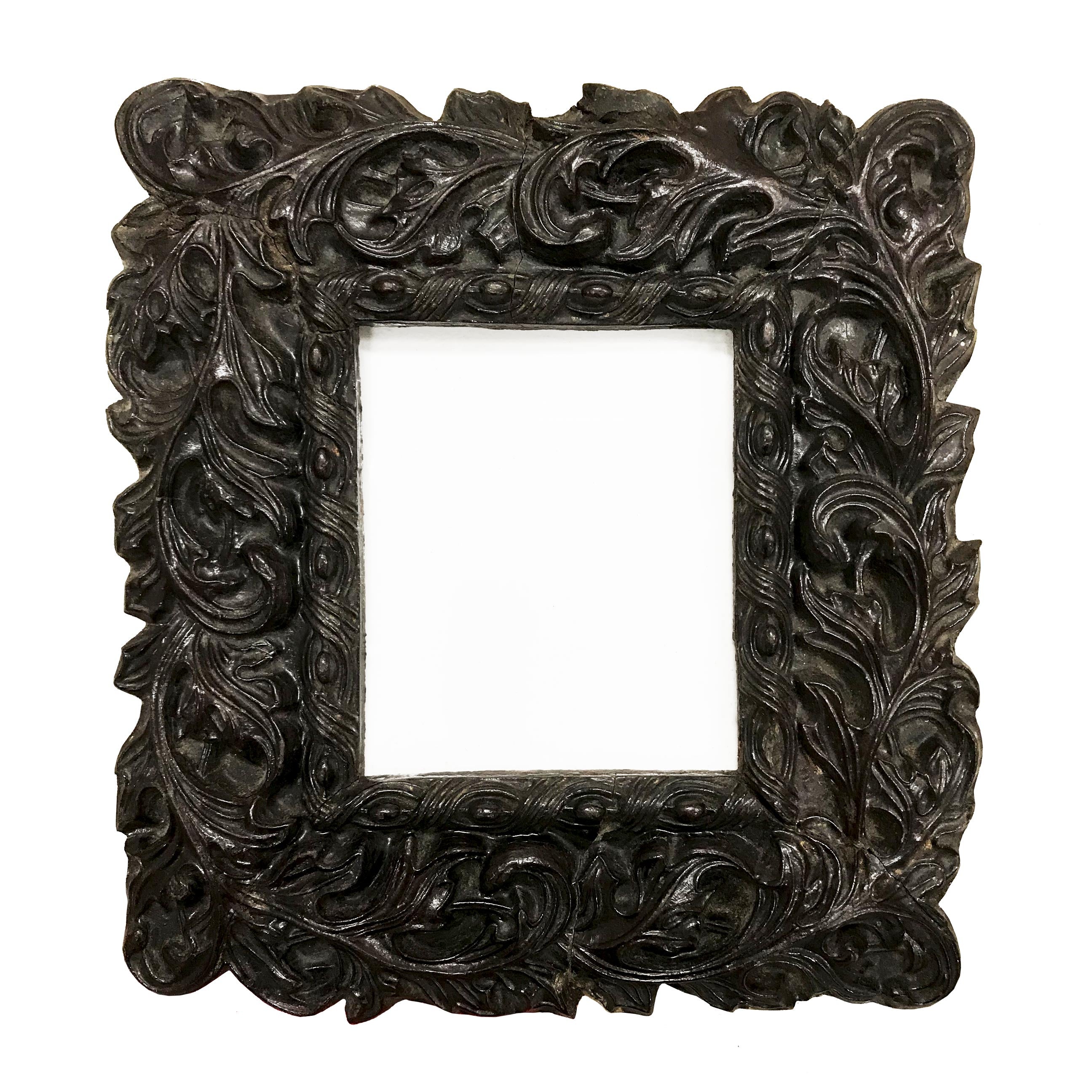 Antique Paper Mache Frame. A 'wood like' paper mache frame, which uses a beautiful embossed style decoration of entwining leaves - SHOP NOW - www.intovintage.co.uk