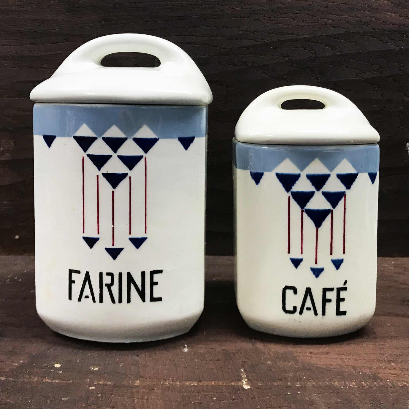 Pair of vintage 'Yvonne' French storage jars - SHOP NOW - www.intovintage.co.uk