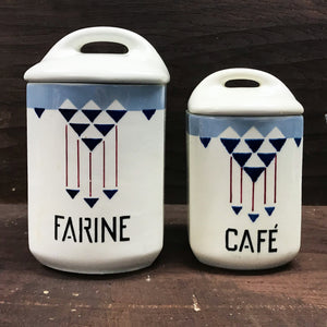 Pair of vintage 'Yvonne' French storage jars - SHOP NOW - www.intovintage.co.uk