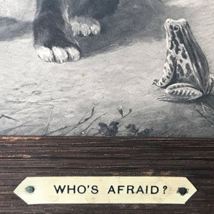 Titled 'Who's afraid?' this charming black and white print of a Dog and his Froggy pal will keep you guessing! SHOP NOW - www.intovintage.co.uk