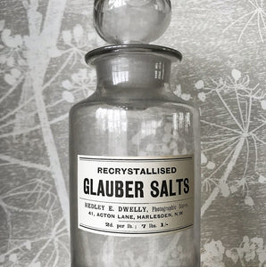 Vintage Clear Apothecary Bottle with an original paper label from Hedley E. Dwelly, High-Class Drug Stores, 41, Acton Lane, Harlesden. N.W. London - SHOP NOW - www.intovintage.co.uk