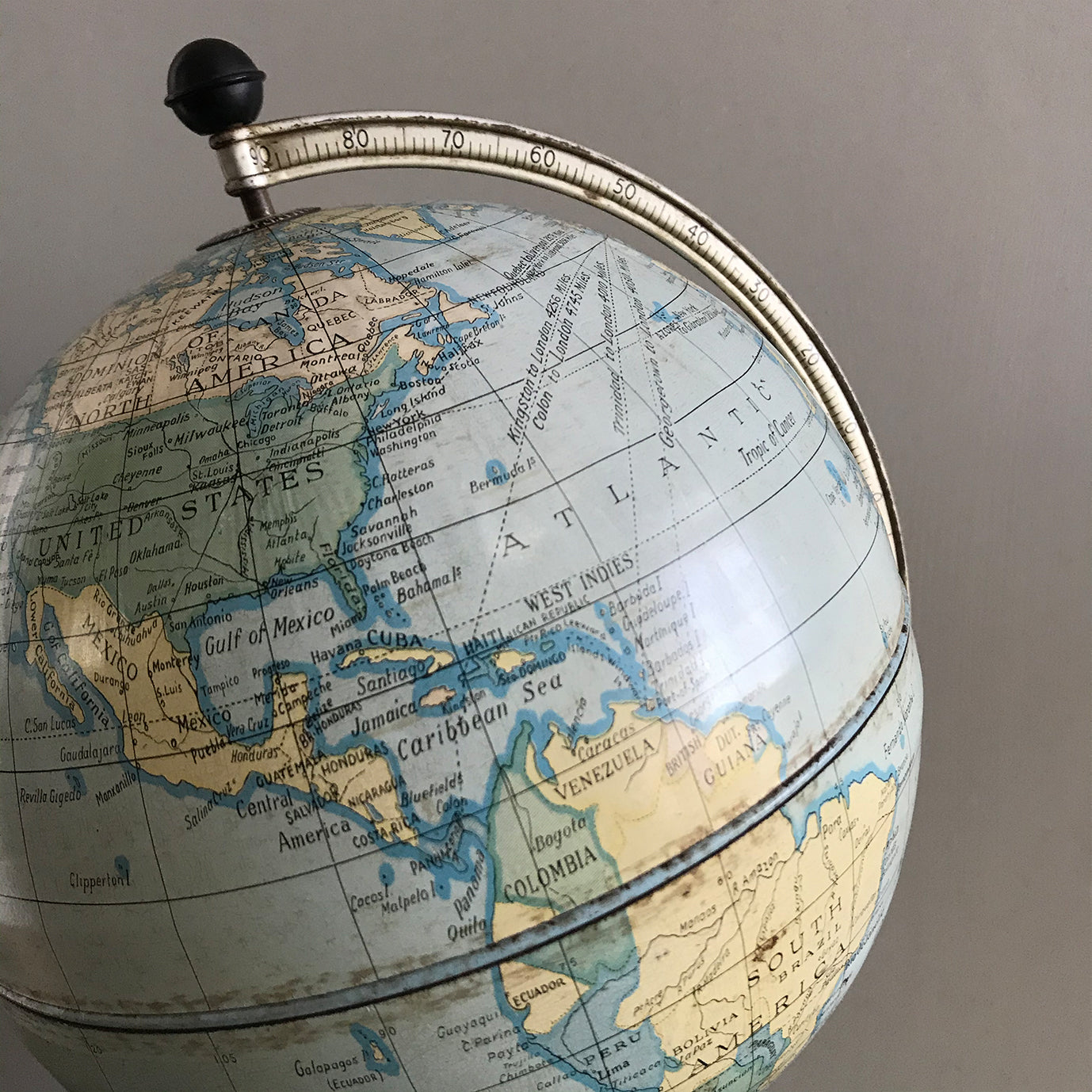 Vintage Chad Valley Tin Globe. Marked Chad Valley, and shows the Royal Warrant on the base. I lovely little item for display - SHOP NOW - www.intovintage.co.uk