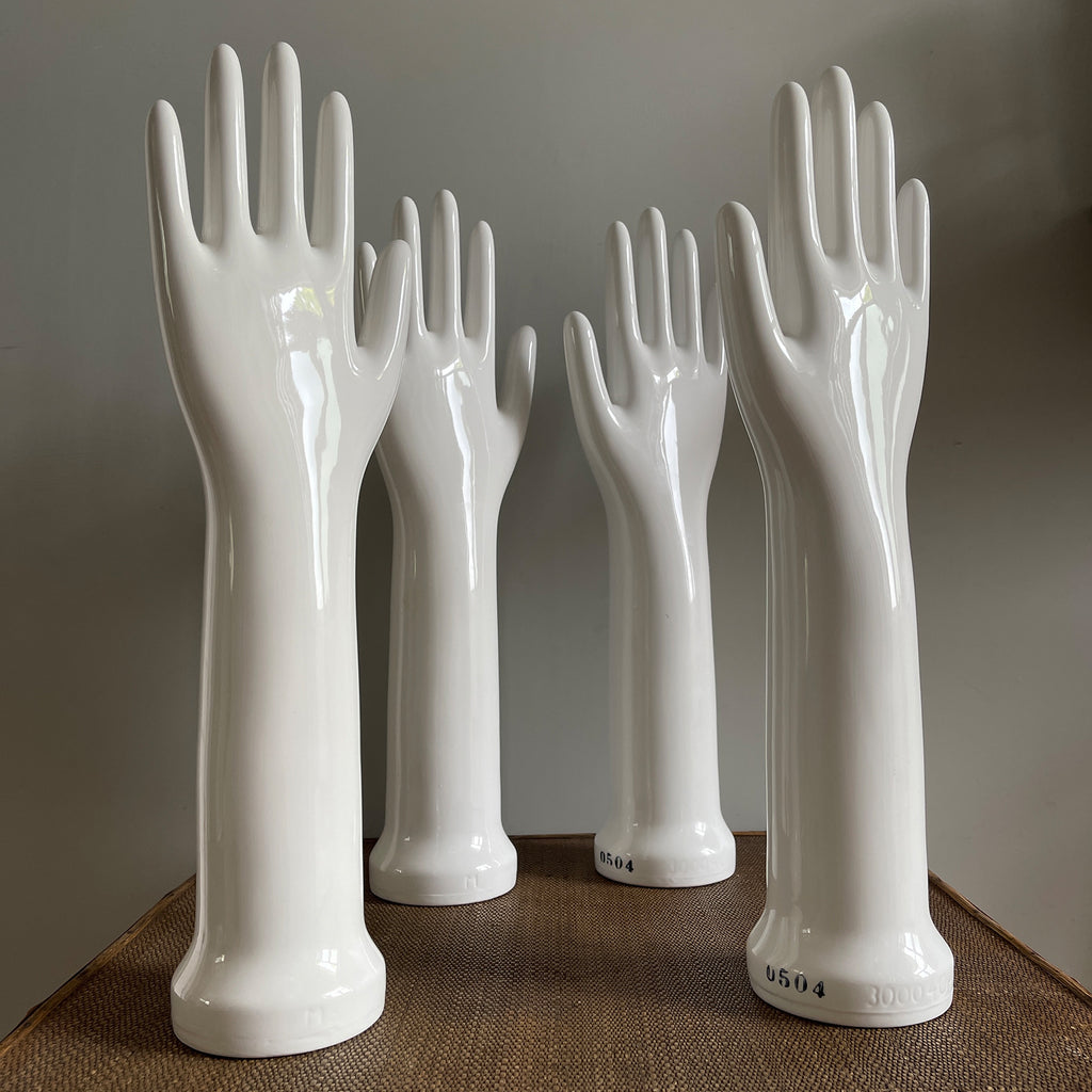 We have four of these beautiful, sculptural Factory Glove Moulds available. Each one is finished in a white glaze and marked '0504' in blue numerals on the rim of the base. All in perfect condition - SHOP NOW - www.intovintage.co.uk