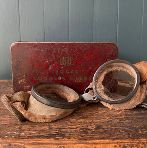 Cool pair of Vintage Racer/Pilot Goggles in a Vintage BOC Bocal Goggles & Lenses Tin. - SHOP NOW - www.intovintage.co.uk