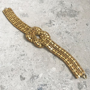 Gold Tone & Duck Egg Blue Stone Knot Bracelet