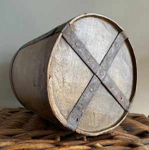 A Georgian Grain Measure. Constructed from yew wood with metal strapping. Marked with the Georgian Crown and the word 'GALLON' and the numeral '17'. These vessels were used to measure out grain in general stores and grain merchants - SHOP NOW - www.intovontage.co.uk