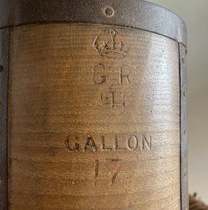 A Georgian Grain Measure. Constructed from yew wood with metal strapping. Marked with the Georgian Crown and the word 'GALLON' and the numeral '17'. These vessels were used to measure out grain in general stores and grain merchants - SHOP NOW - www.intovontage.co.uk