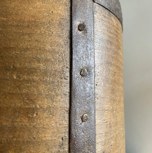 A Georgian Grain Measure. Constructed from yew wood with metal strapping. Marked with the Georgian Crown and the word 'GALLON' and the numeral '17'. These vessels were used to measure out grain in general stores and grain merchants - SHOP NOW - www.intovontage.co.uk