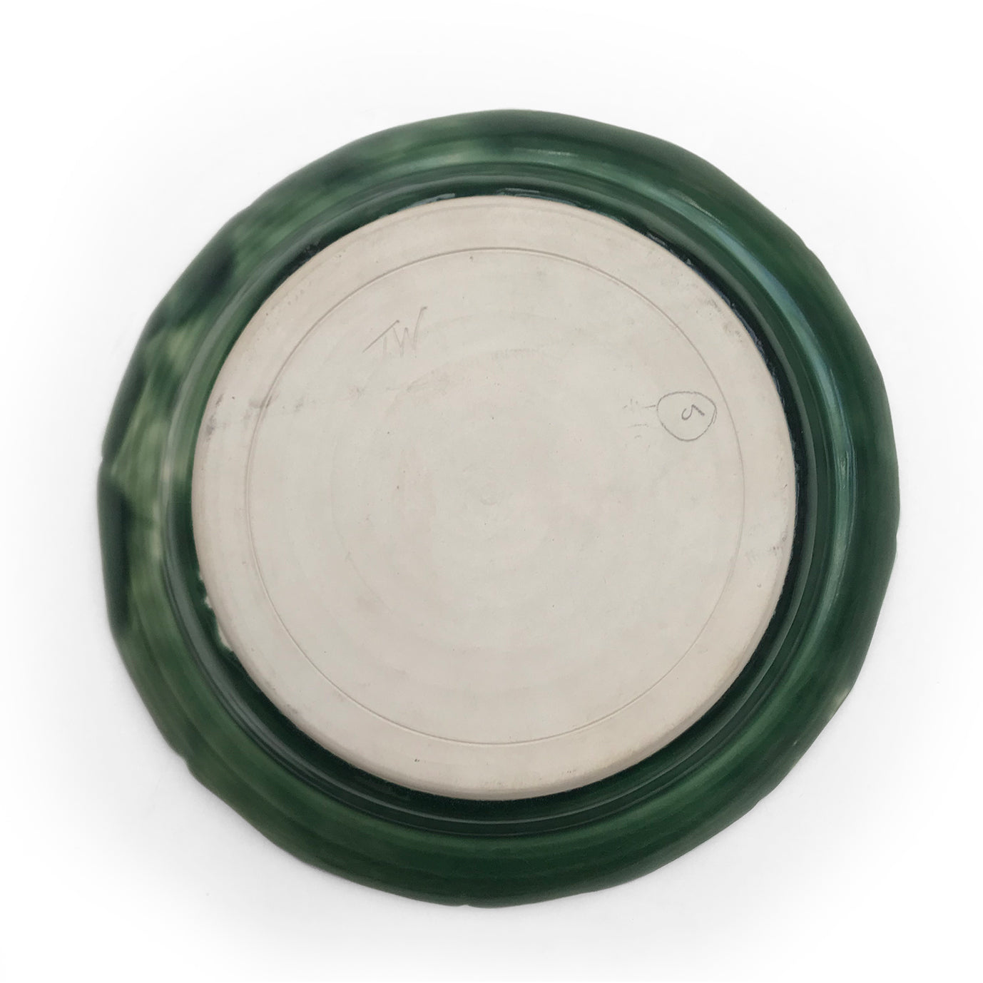 Beautiful pair of green glazed pottery plates with subtle painted decoration to them - SHOP NOW - www.intovintage.co.uk