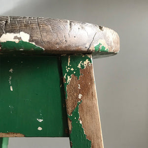 Good looking Vintage Painted Stool. Fantastic age age related wear and patina yet still totally solid. The green paint has worn and chipped away giving the stool that bang on look - SHOP NOW - www.intovintage.co.uk