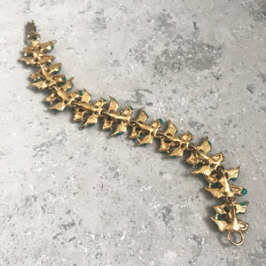Pretty Vintage Green Stone & Gold Tone Bracelet
