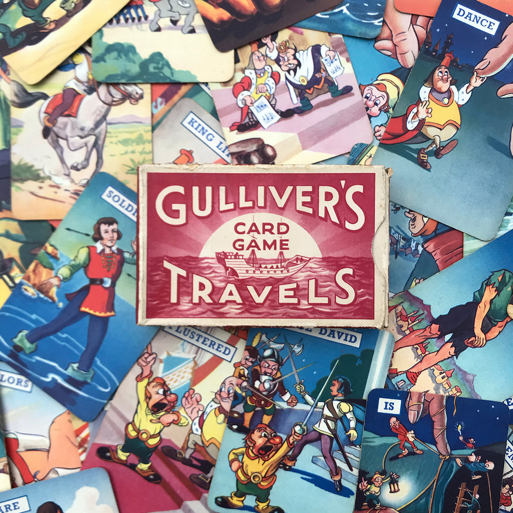Vintage Pepys illustrated card game from the 1940's - Gulliver's Travels! It has the most charming, fun illustrations of all the characters from Gulliver's travels to Lilliput. - SHOP NOW - www.intovintage.co.uk