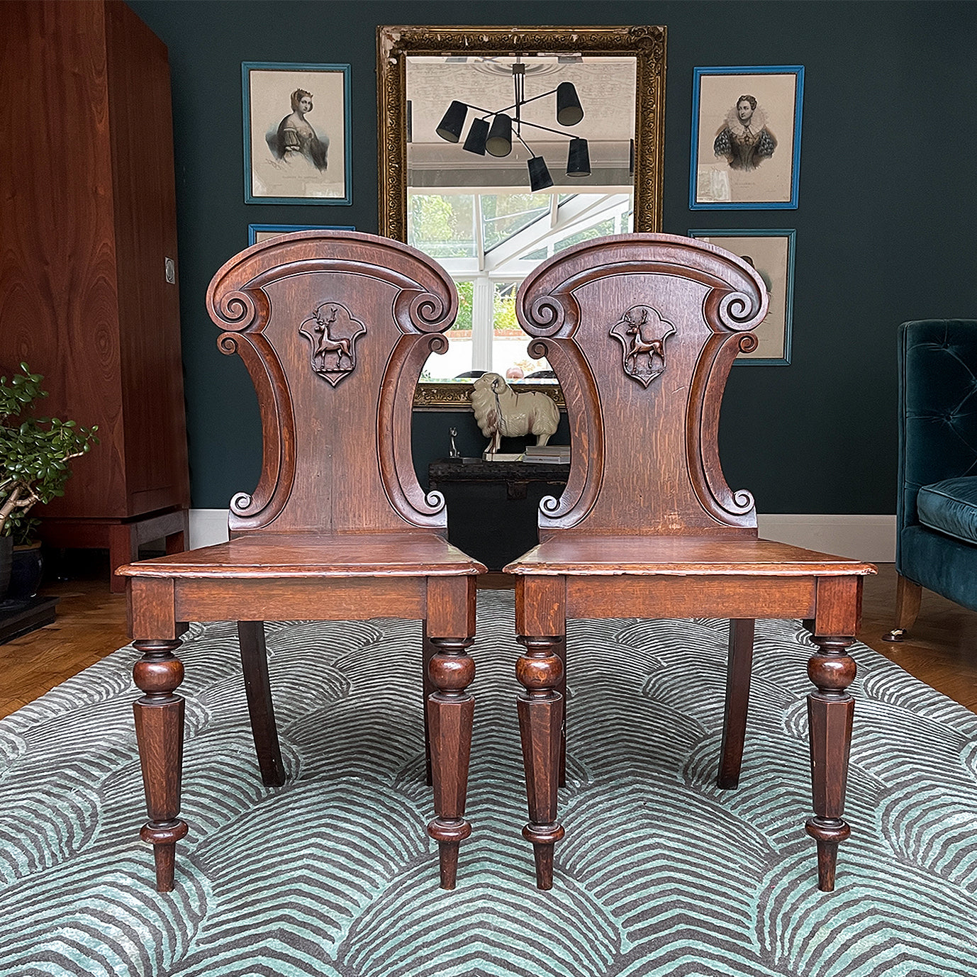 A fine Pair of Victorian Oak Hall Chairs