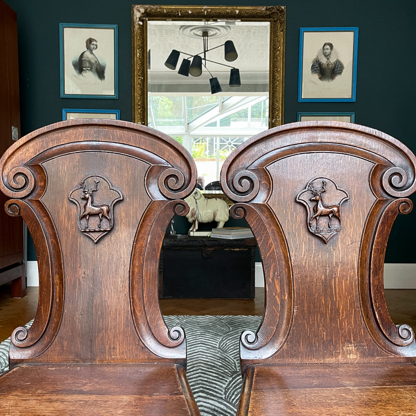 A fine Pair of Victorian Oak Hall Chairs