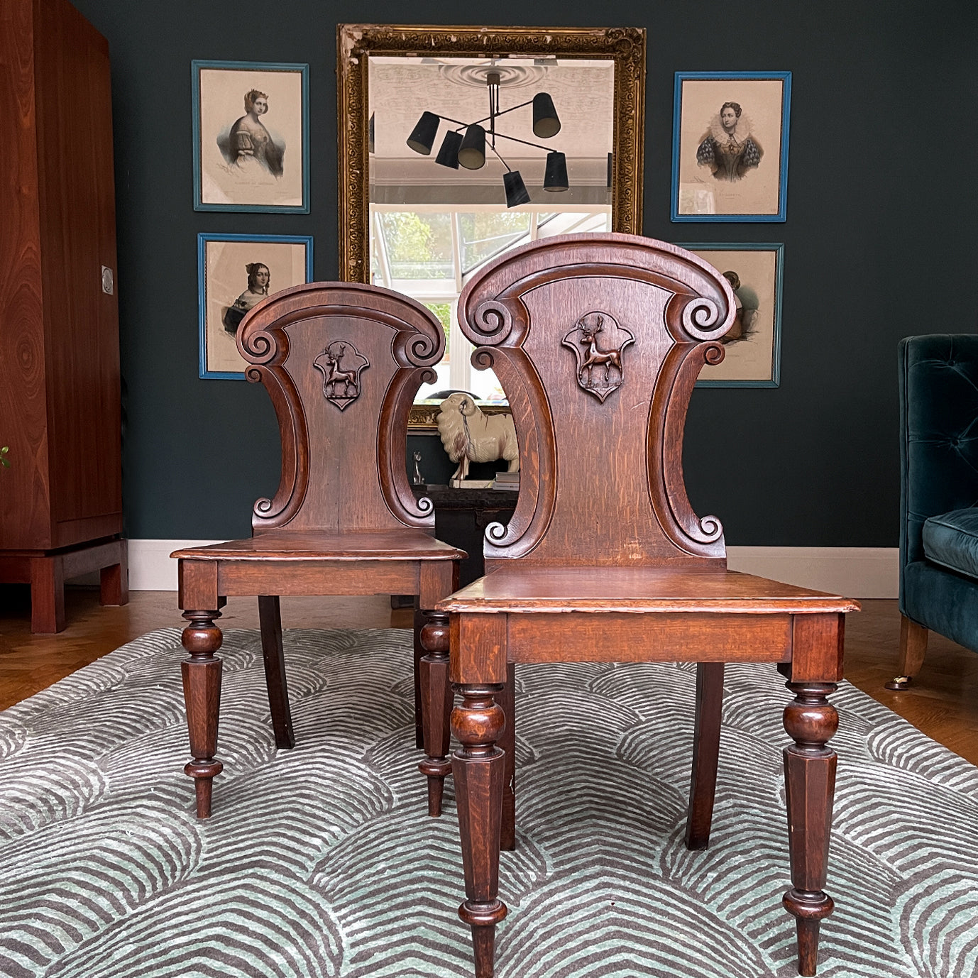 A fine Pair of Victorian Oak Hall Chairs