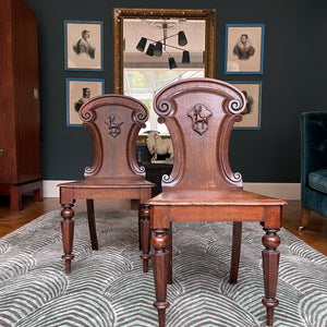 A fine Pair of Victorian Oak Hall Chairs