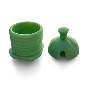 1930's Green Glass Honey Pot. Find this and other Beautiful Vintage items for you home at Intovintage.co.uk. 