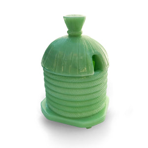 1930's Green Glass Honey Pot. Find this and other Beautiful Vintage items for you home at Intovintage.co.uk. 