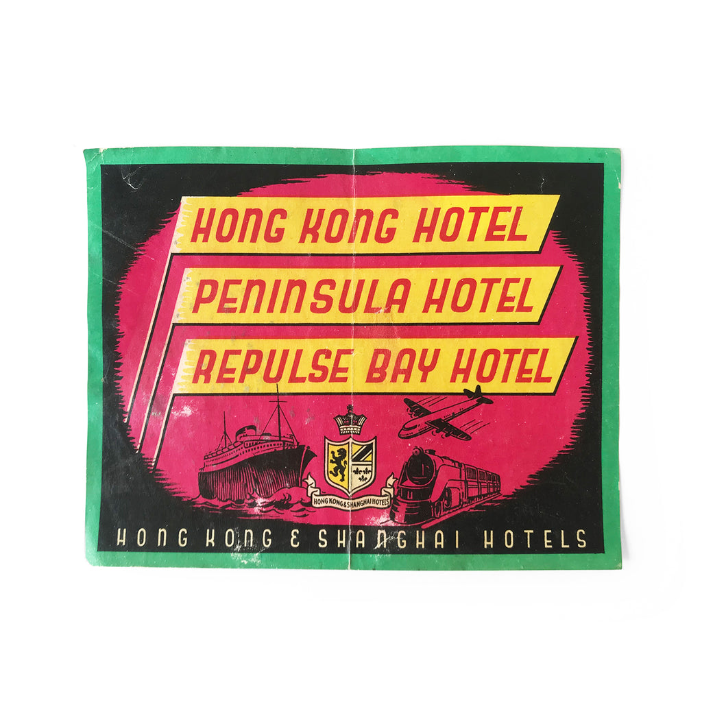 Vintage Hong Kong Hotels luggage label. In great condition - SHOP NOW - www.intovintage.co.uk