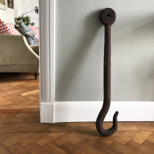 Huge cast iron Vintage Crane Hook. This heavy industry piece would have come off of a large vintage crane. It is Incredibly heavy!! Looks fab just leaning against the wall - SHOP NOW - www.intovintage.co.uk